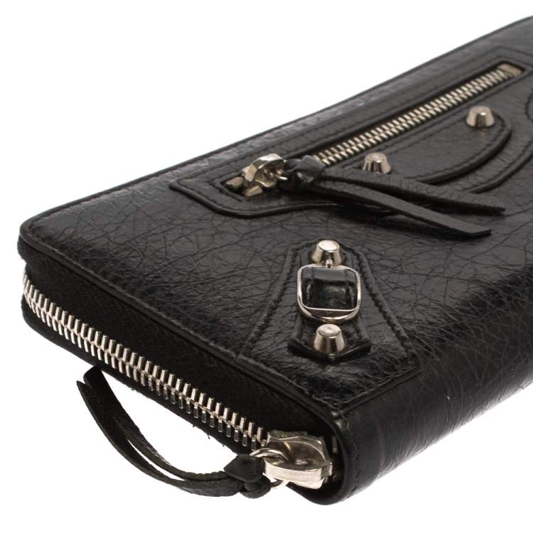 Pre Owned Balenciaga Black Leather City Zip Around Wallet