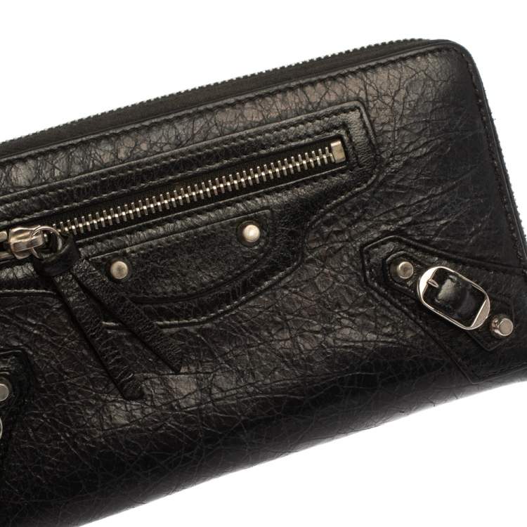Pre Owned Balenciaga Black Leather City Zip Around Wallet