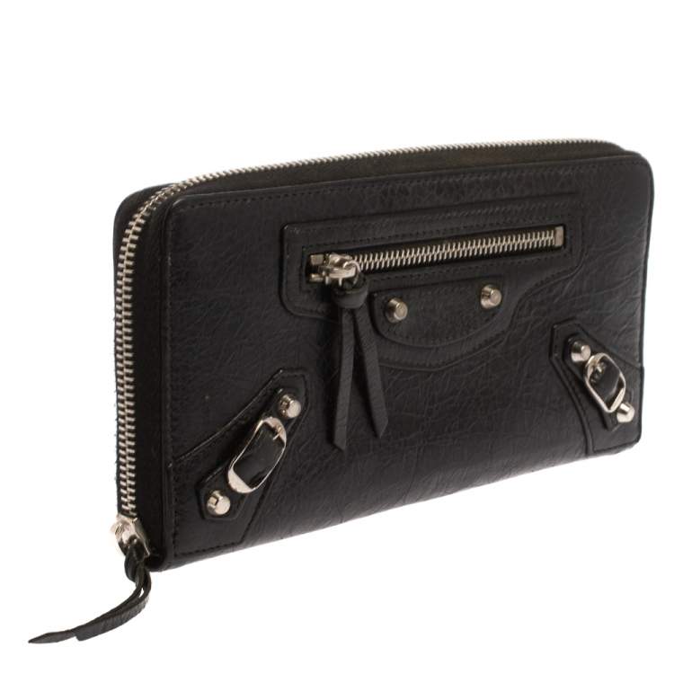 Pre Owned Balenciaga Black Leather City Zip Around Wallet