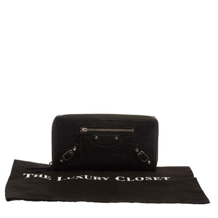Pre Owned Balenciaga Black Leather City Zip Around Wallet