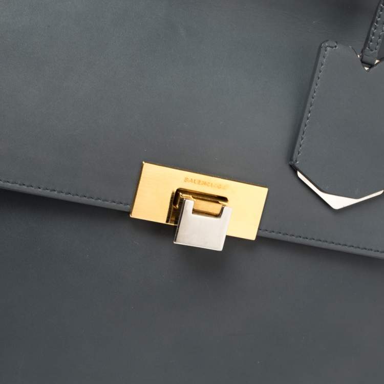 Pre Owned Balenciaga Ash Blue Leather Le Dix Cartable Top Handle Bag