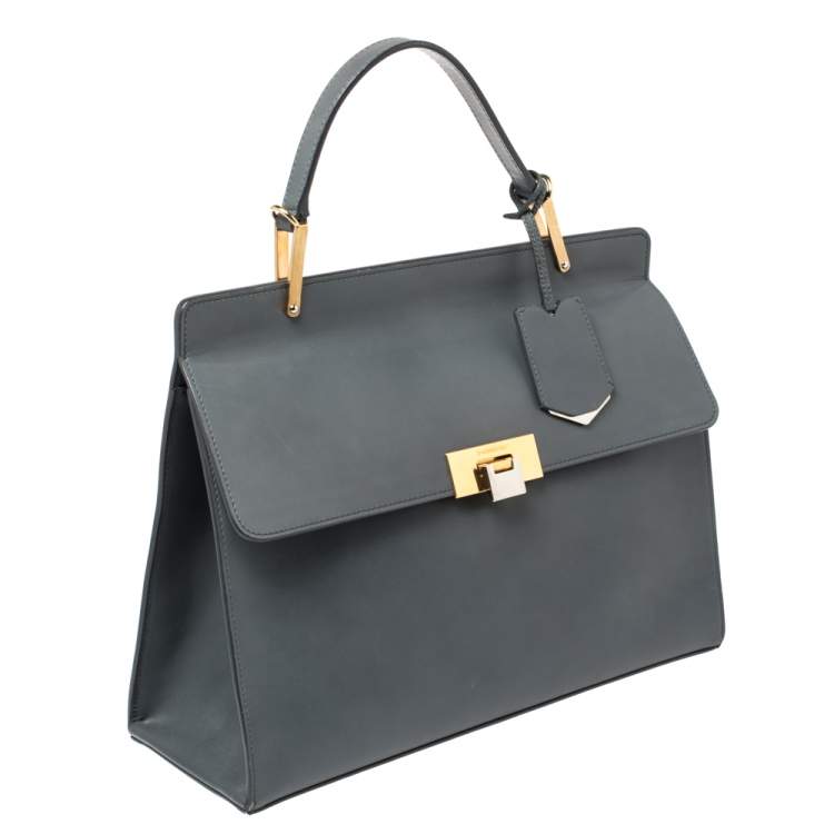 Pre Owned Balenciaga Ash Blue Leather Le Dix Cartable Top Handle Bag