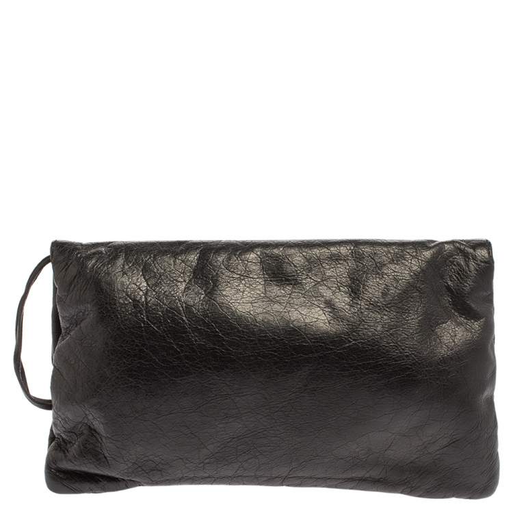 Pre Owned Balenciaga Black Leather GSH  Envelope Clutch