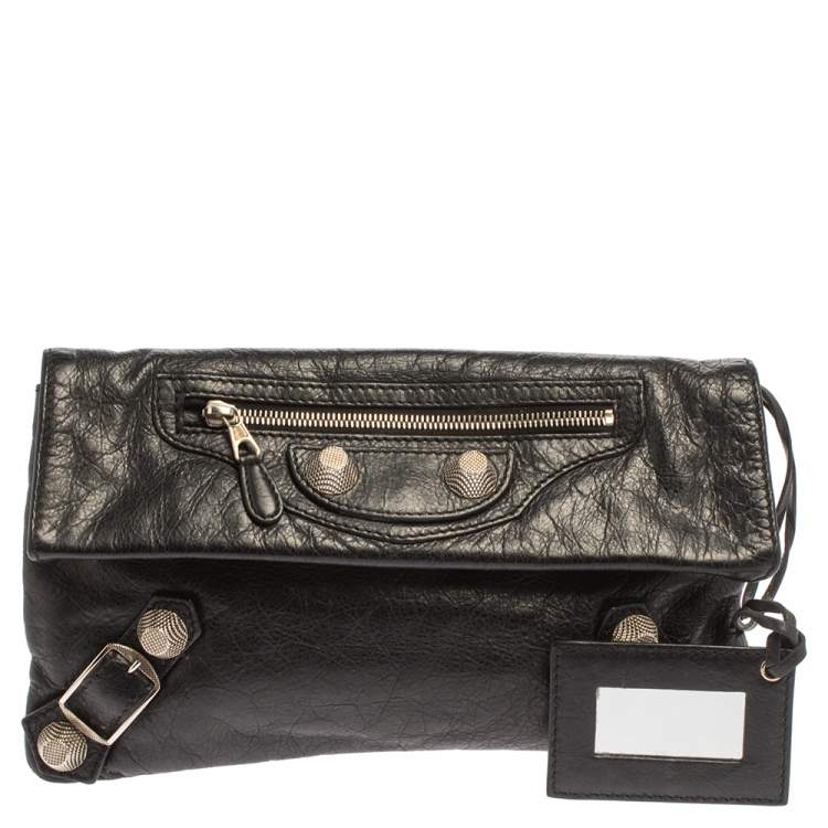 Pre Owned Balenciaga Black Leather GSH  Envelope Clutch