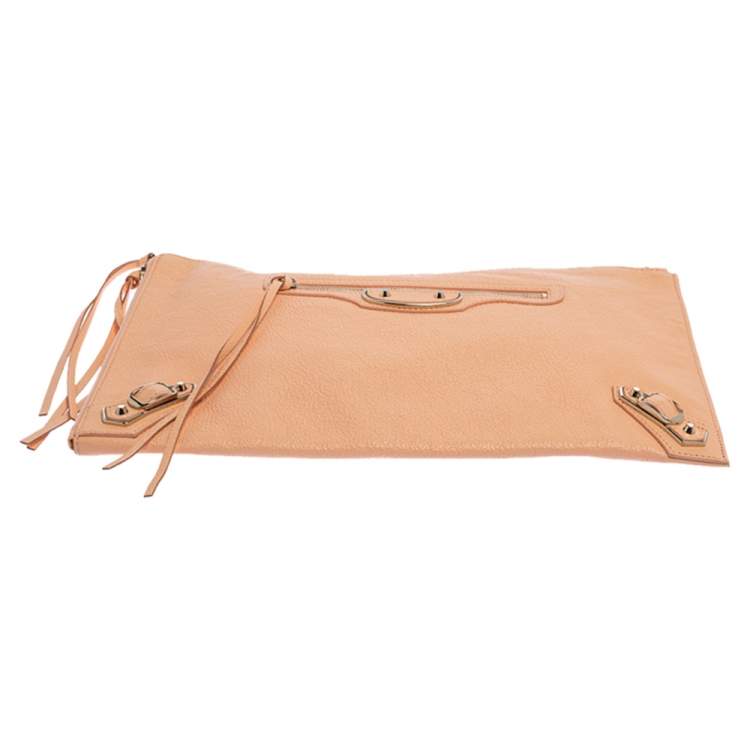 Pre Owned Balenciaga Vieux Rose Leather Motocross Metallic Edge Pouch 