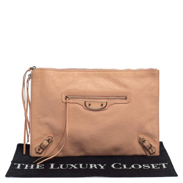 Pre Owned Balenciaga Vieux Rose Leather Motocross Metallic Edge Pouch 