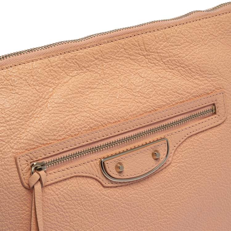Pre Owned Balenciaga Vieux Rose Leather Motocross Metallic Edge Pouch 