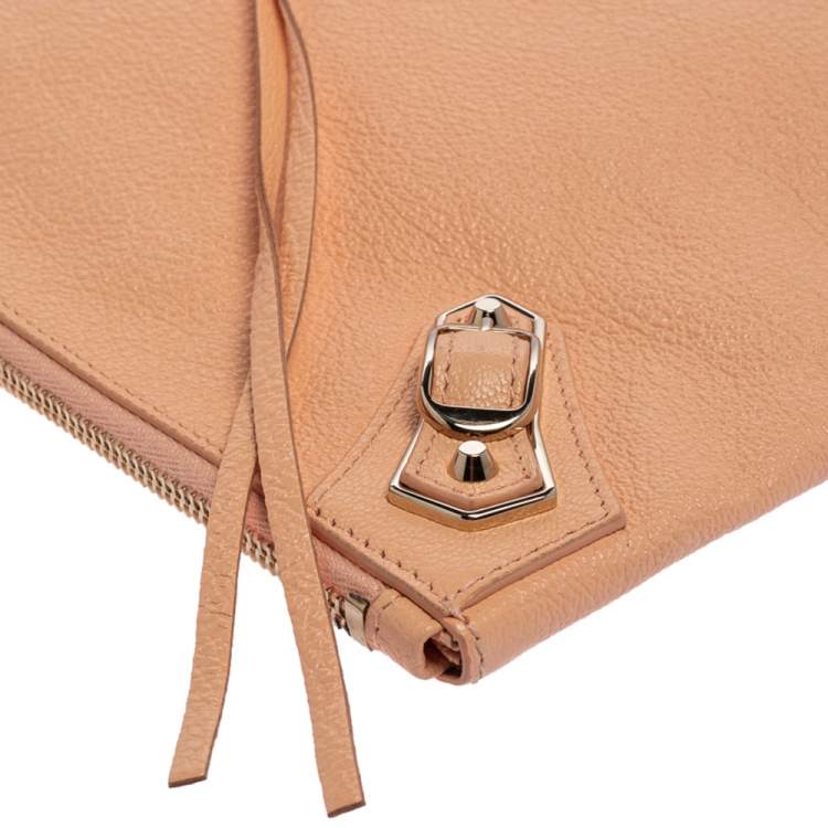 Pre Owned Balenciaga Vieux Rose Leather Motocross Metallic Edge Pouch 
