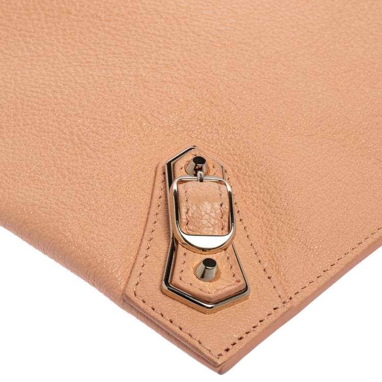 Pre Owned Balenciaga Vieux Rose Leather Motocross Metallic Edge Pouch 