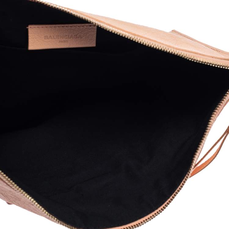 Pre Owned Balenciaga Vieux Rose Leather Motocross Metallic Edge Pouch 