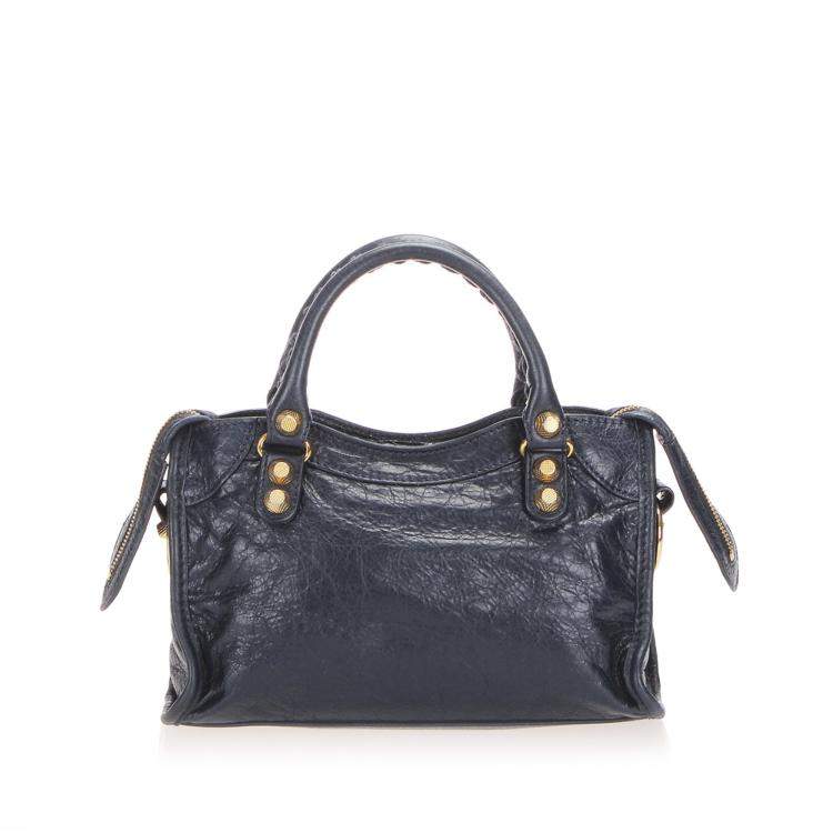 Pre Owned Balenciaga Blue Leather Motocross Classic City Satchel Bag