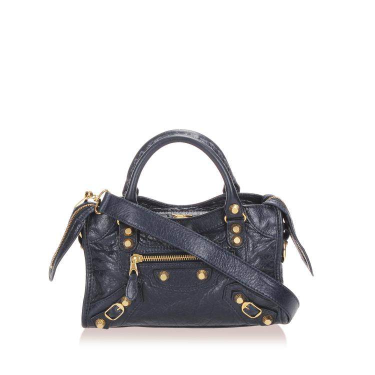 Pre Owned Balenciaga Blue Leather Motocross Classic City Satchel Bag