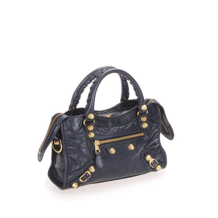 Pre Owned Balenciaga Blue Leather Motocross Classic City Satchel Bag