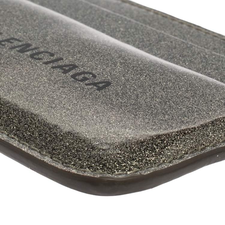 Pre Owned Balenciaga Metallic Glitter Patent Leather Everyday Card Holder 
