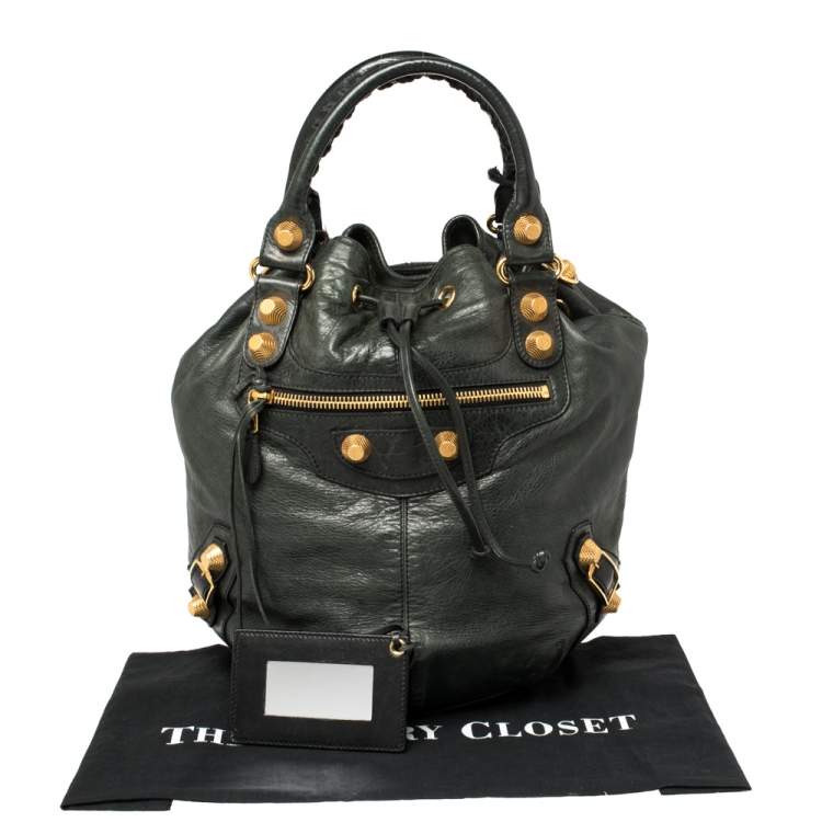 Pre Owned Balenciaga Pine Leather GGH Pompon Hobo