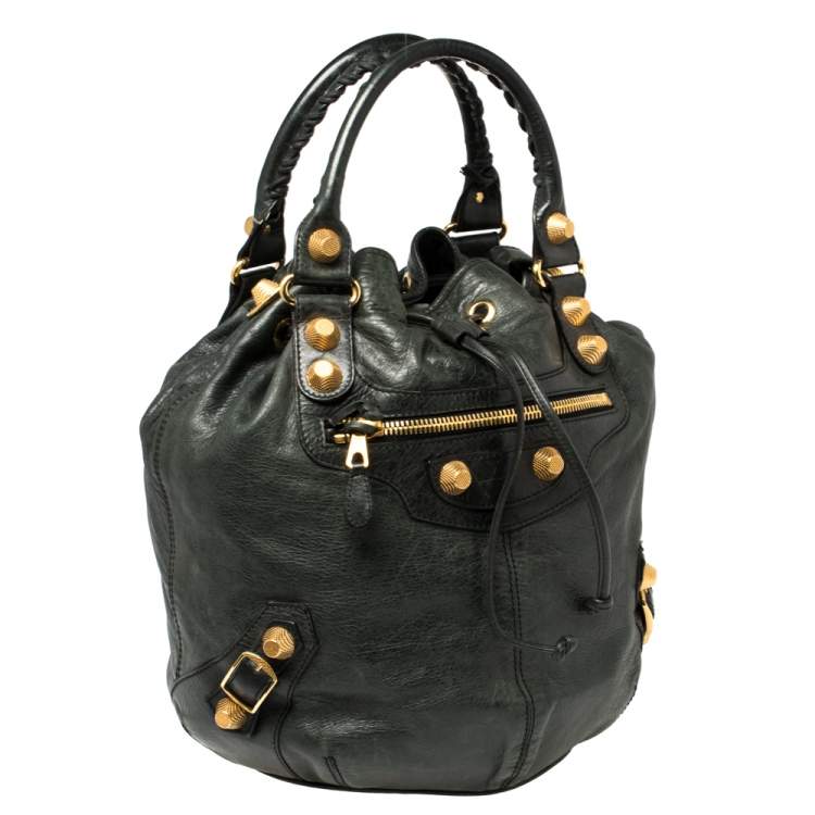 Pre Owned Balenciaga Pine Leather GGH Pompon Hobo