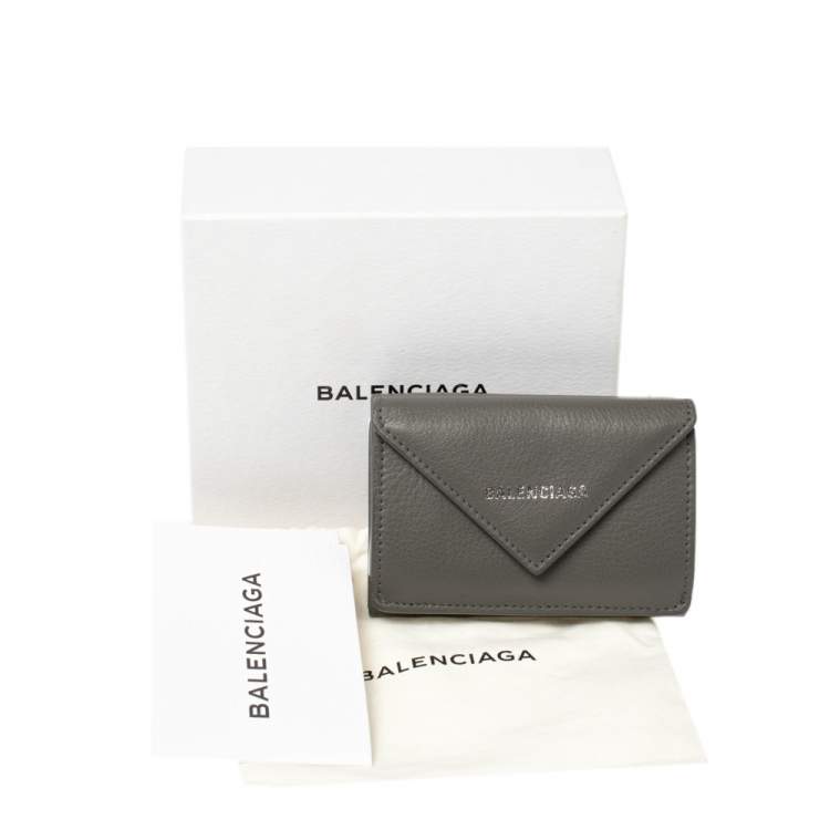 Pre Owned Balenciaga Gris Pyrite Leather Mini Papier Wallet