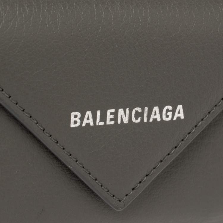 Pre Owned Balenciaga Gris Pyrite Leather Mini Papier Wallet