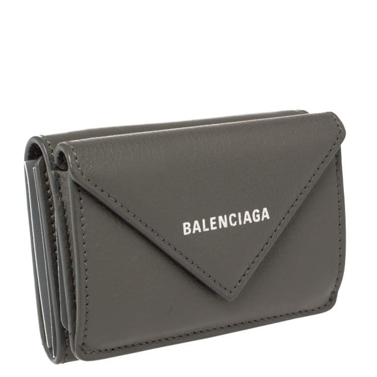 Pre Owned Balenciaga Gris Pyrite Leather Mini Papier Wallet
