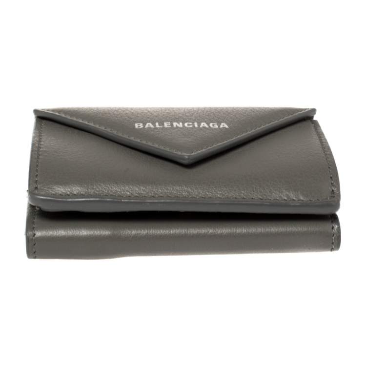 Pre Owned Balenciaga Gris Pyrite Leather Mini Papier Wallet