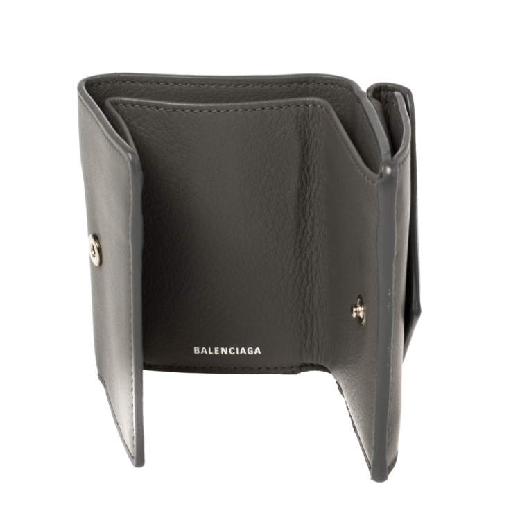 Pre Owned Balenciaga Gris Pyrite Leather Mini Papier Wallet