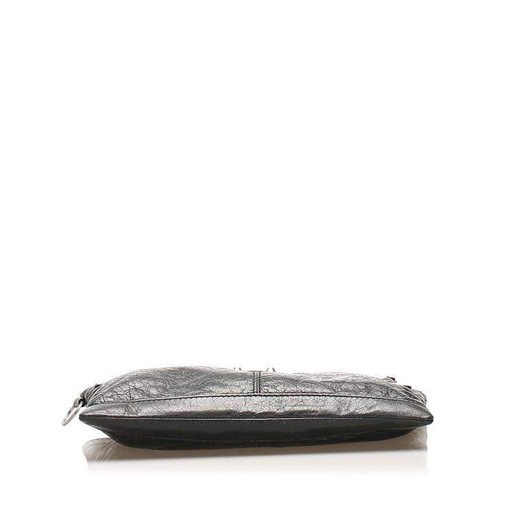 Pre Owned Balenciaga Black Motocross Classic Clip L Leather Clutch Bag