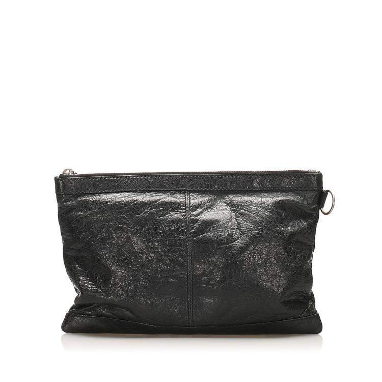 Pre Owned Balenciaga Black Motocross Classic Clip L Leather Clutch Bag
