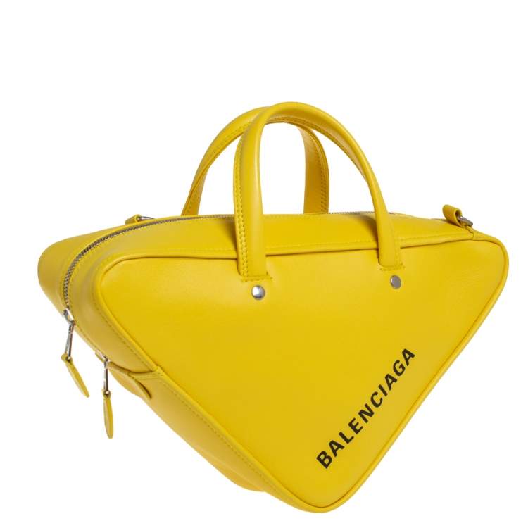 Pre Owned Balenciaga Yellow Leather Small Triangle Duffle Bag
