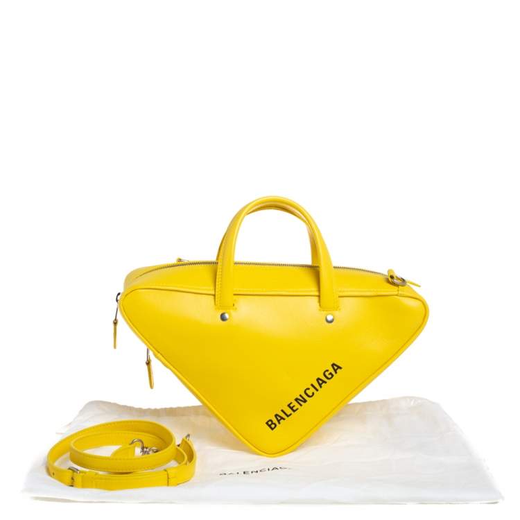 Pre Owned Balenciaga Yellow Leather Small Triangle Duffle Bag