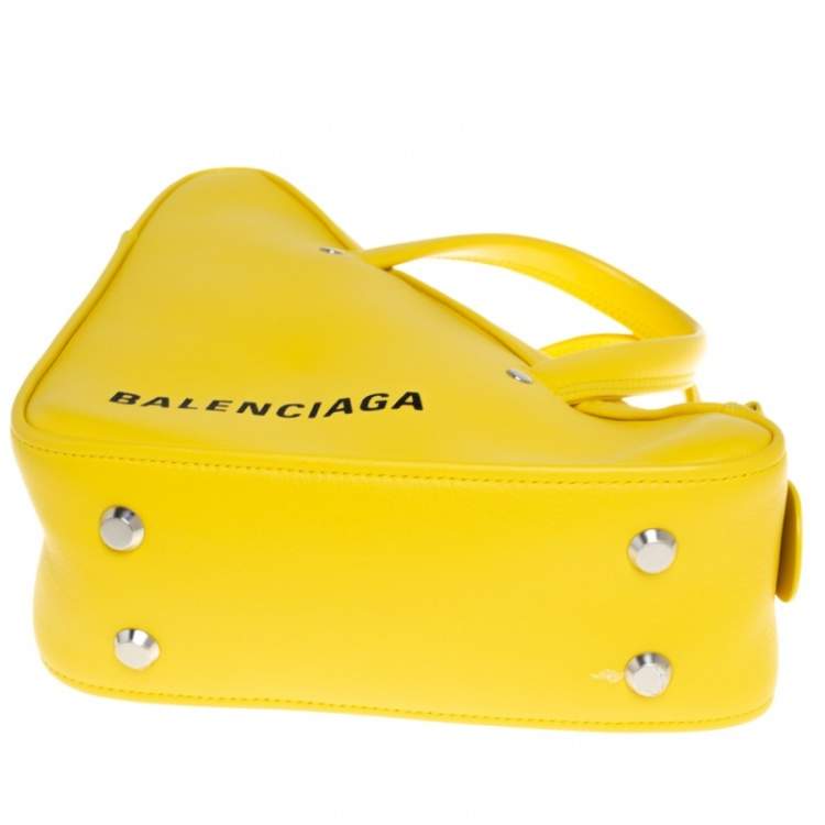 Pre Owned Balenciaga Yellow Leather Small Triangle Duffle Bag