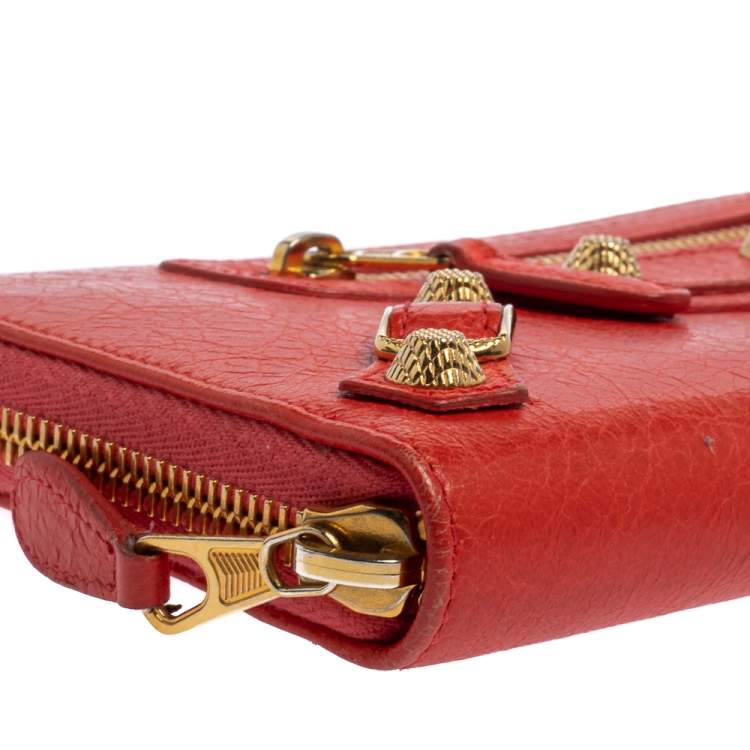 Pre Owned Balenciaga Rose Corail Leather City Zip Around Wallet