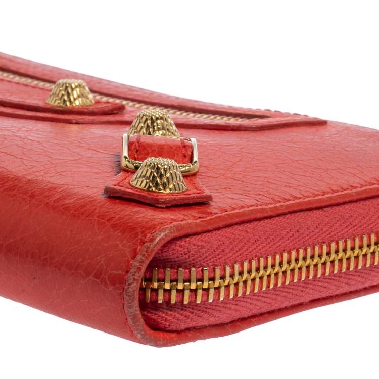 Pre Owned Balenciaga Rose Corail Leather City Zip Around Wallet