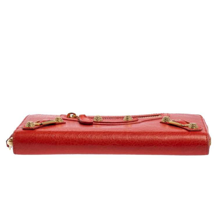 Pre Owned Balenciaga Rose Corail Leather City Zip Around Wallet