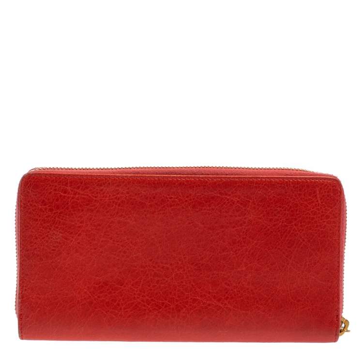 Pre Owned Balenciaga Rose Corail Leather City Zip Around Wallet