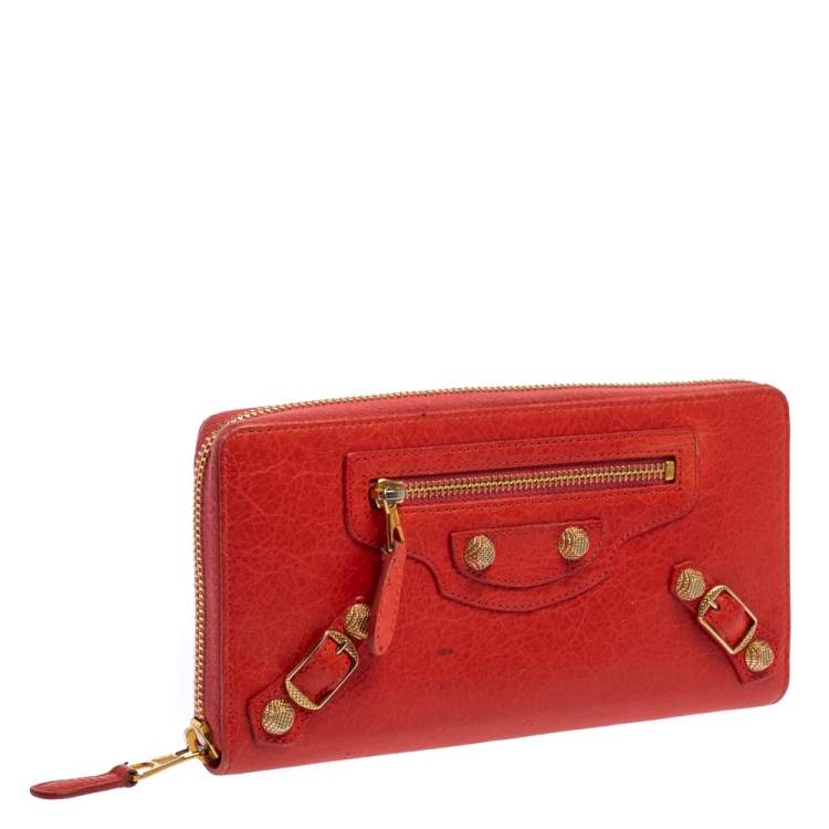 Pre Owned Balenciaga Rose Corail Leather City Zip Around Wallet