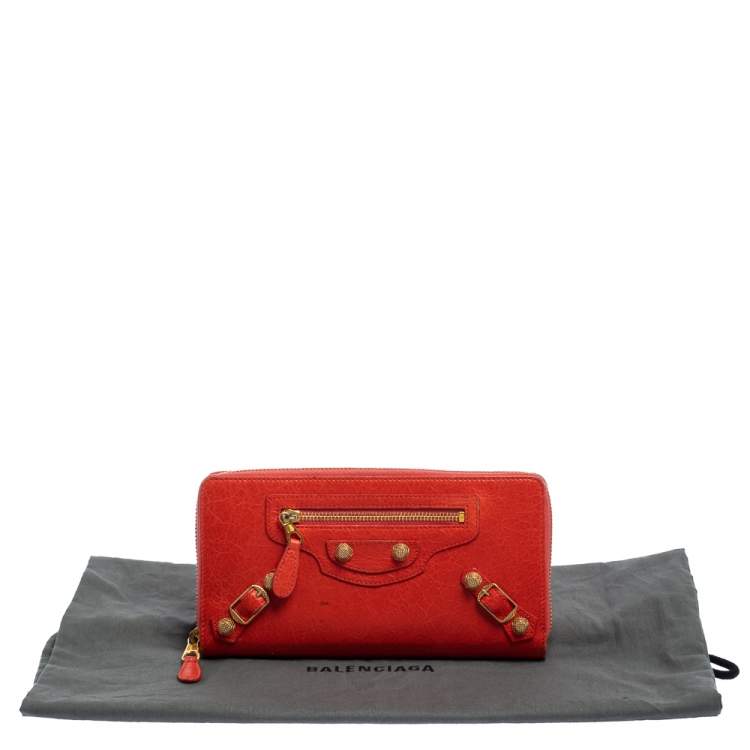 Pre Owned Balenciaga Rose Corail Leather City Zip Around Wallet