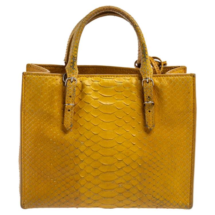 Pre Owned Balenciaga Yellow Python Mini Papier A4 Tote