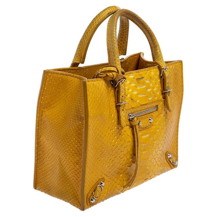 Pre Owned Balenciaga Yellow Python Mini Papier A4 Tote