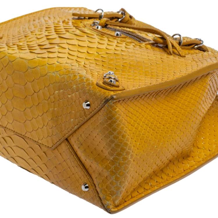 Pre Owned Balenciaga Yellow Python Mini Papier A4 Tote