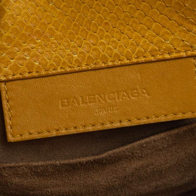 Pre Owned Balenciaga Yellow Python Mini Papier A4 Tote