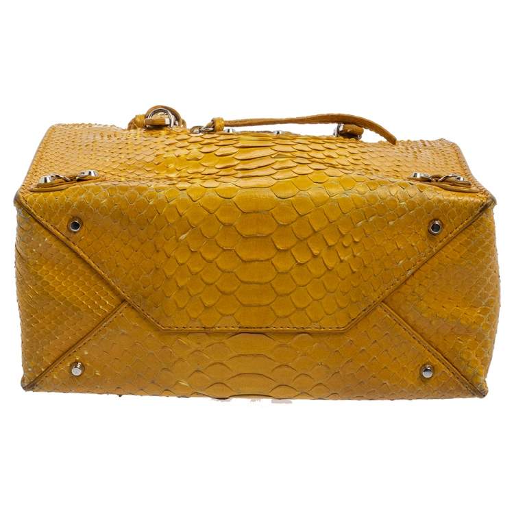 Pre Owned Balenciaga Yellow Python Mini Papier A4 Tote