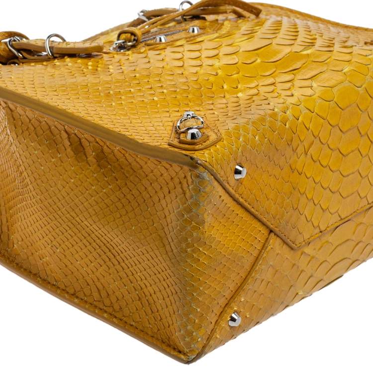Pre Owned Balenciaga Yellow Python Mini Papier A4 Tote