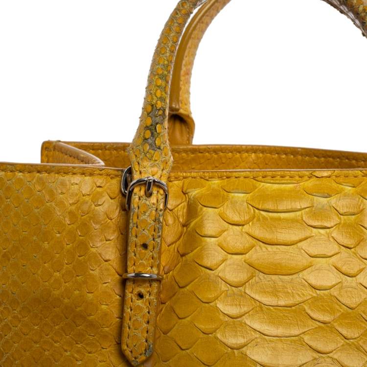 Pre Owned Balenciaga Yellow Python Mini Papier A4 Tote