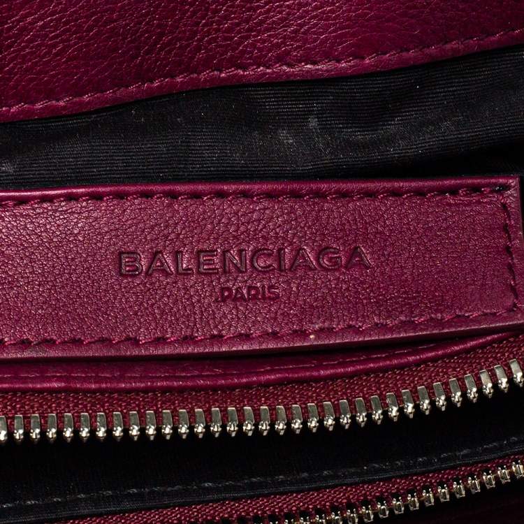 Pre Owned Balenciaga Burgundy Croc Embossed and Leather Le Dix Cartable Top Handle Bag