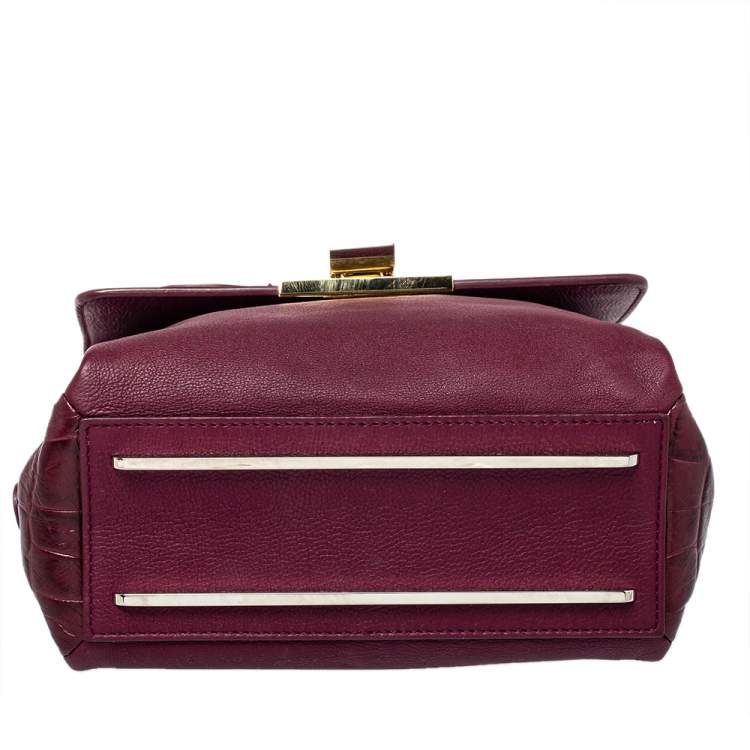 Pre Owned Balenciaga Burgundy Croc Embossed and Leather Le Dix Cartable Top Handle Bag