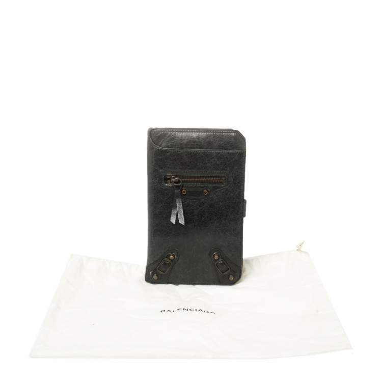 Pre Owned Balenciaga Dark Green Leather Motocross Classic Organizer Wallet