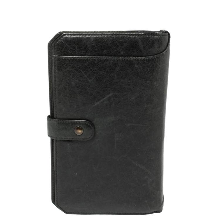 Pre Owned Balenciaga Dark Green Leather Motocross Classic Organizer Wallet