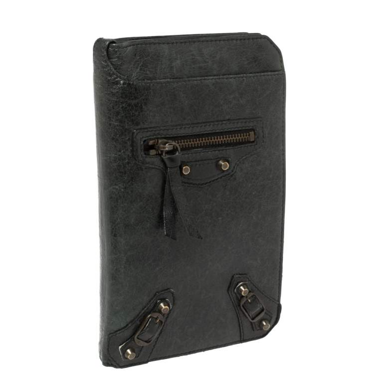 Pre Owned Balenciaga Dark Green Leather Motocross Classic Organizer Wallet