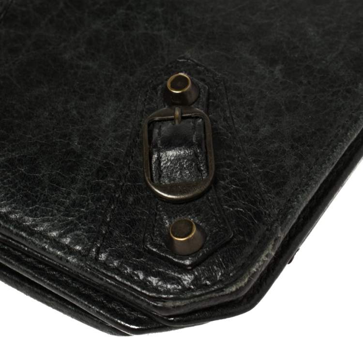 Pre Owned Balenciaga Dark Green Leather Motocross Classic Organizer Wallet