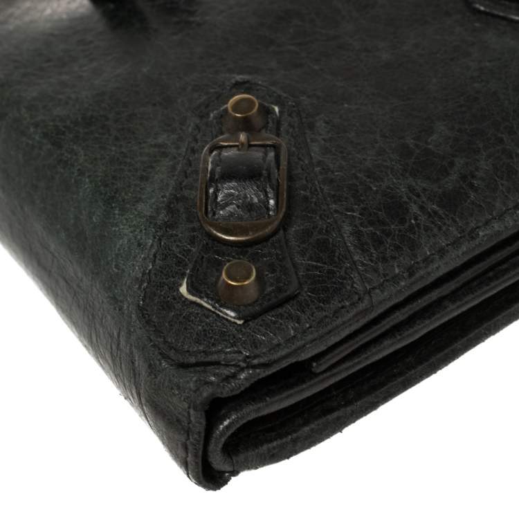 Pre Owned Balenciaga Dark Green Leather Motocross Classic Organizer Wallet